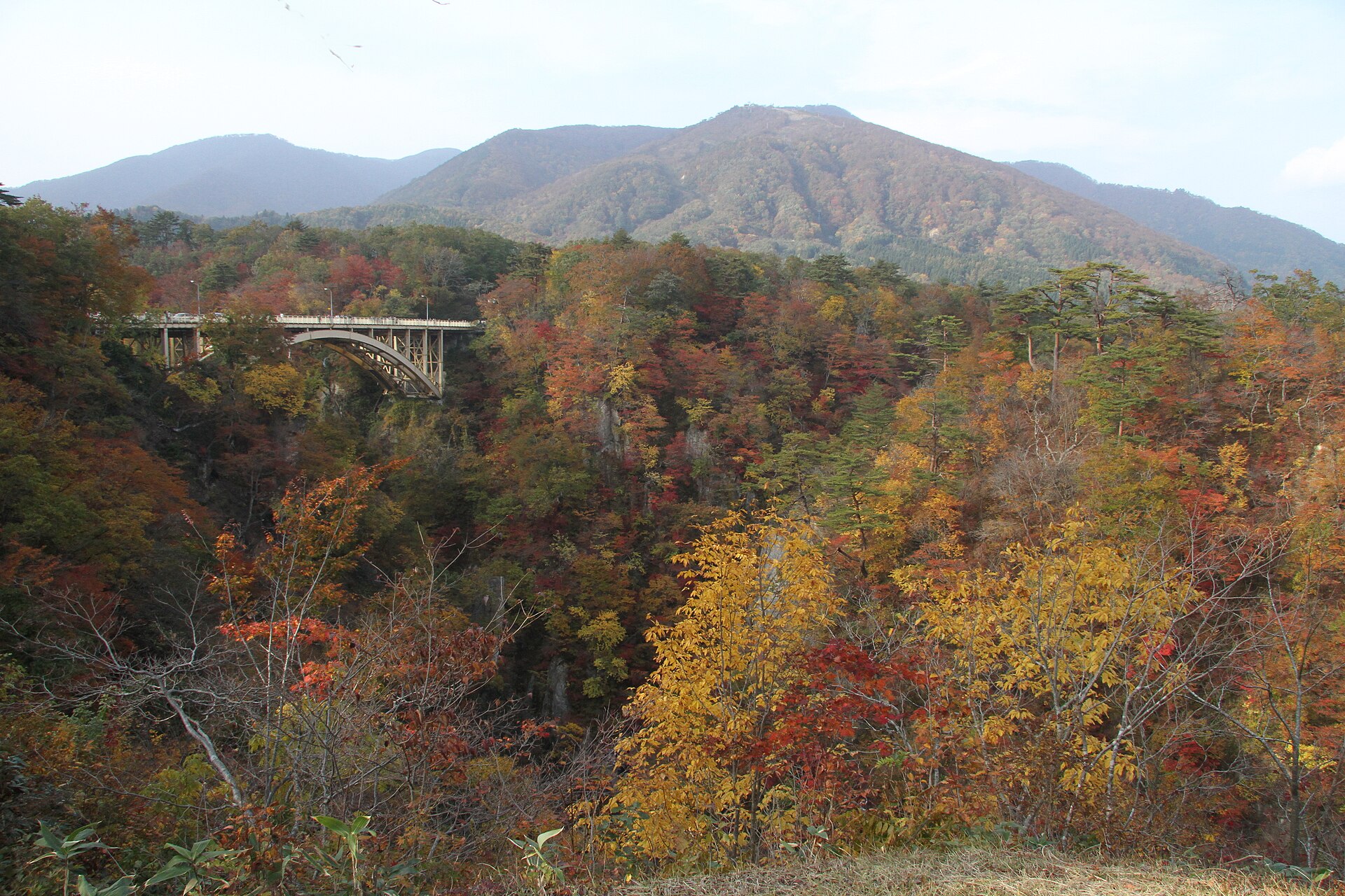 山々と深い森の中に架かる大深沢橋